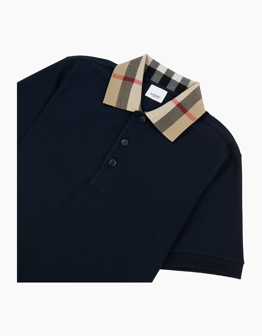 Burberry Check Collar Cotton Polo Shirt Smoked Navy