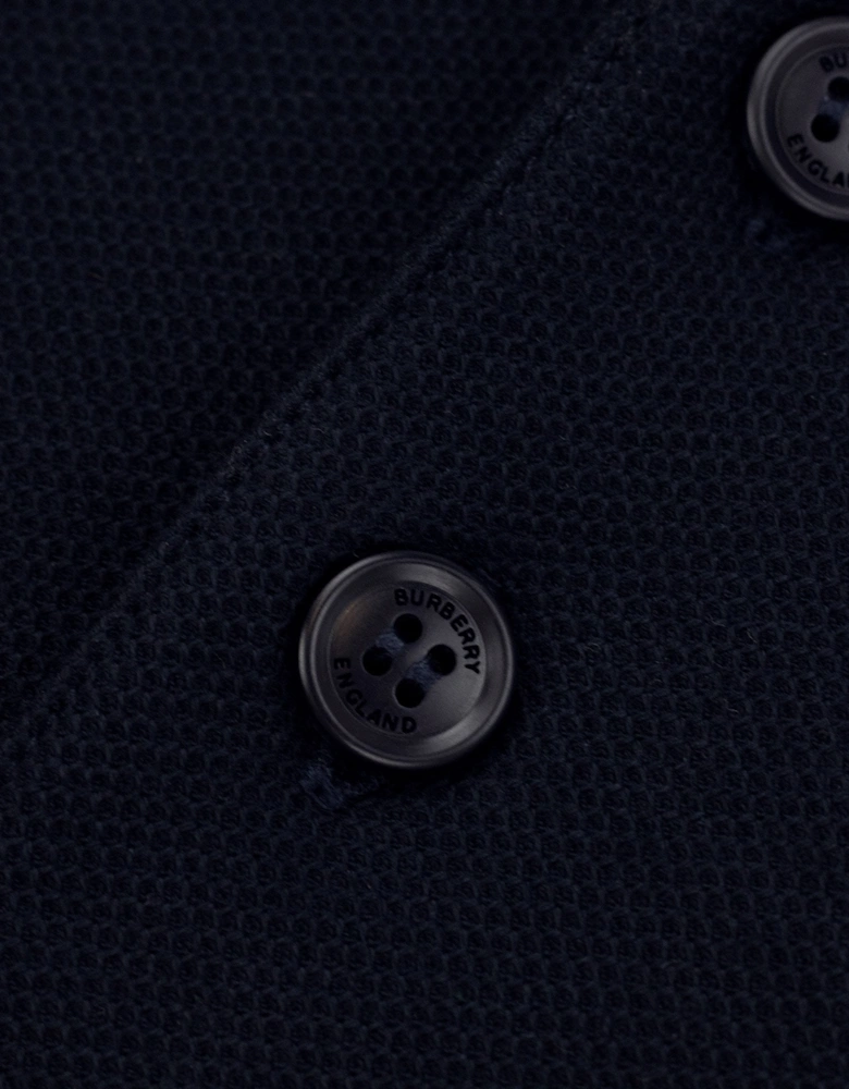 Burberry Check Collar Cotton Polo Shirt Smoked Navy