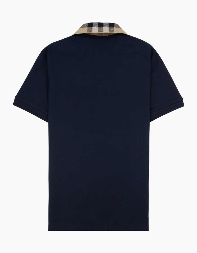 Burberry Check Collar Cotton Polo Shirt Smoked Navy