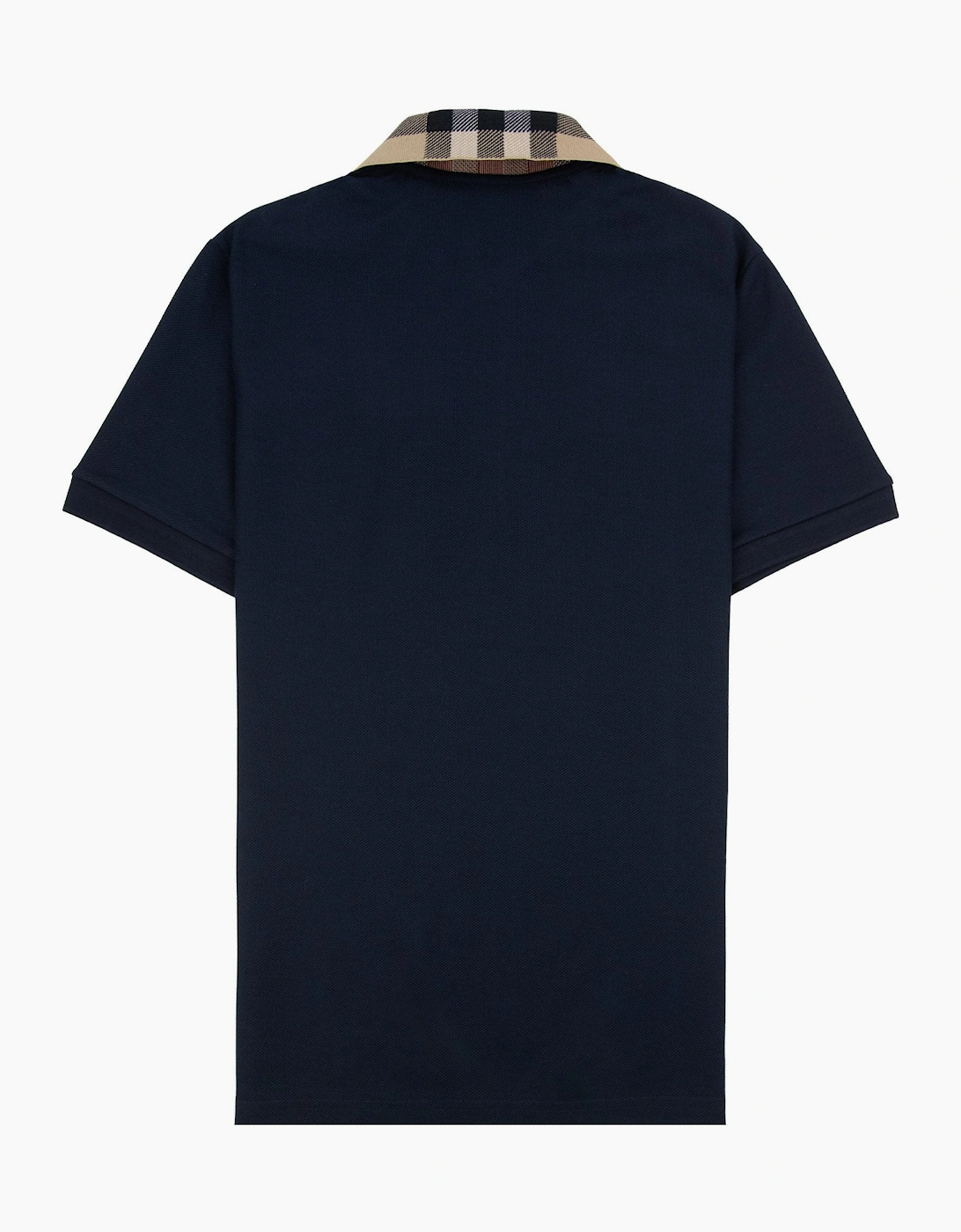Burberry Check Collar Cotton Polo Shirt Smoked Navy