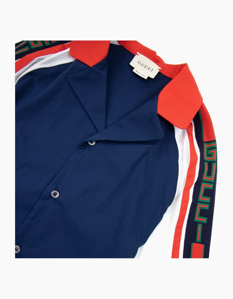 Gucci Junior Embroidered Logo S/s Shirt Navy Blue