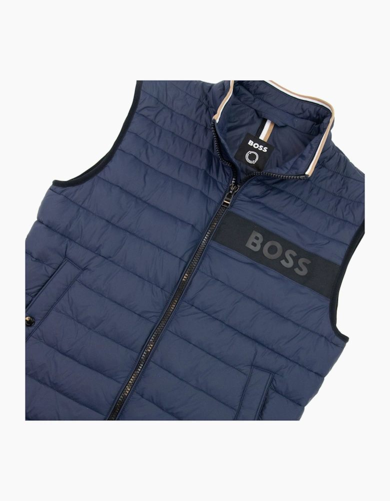 Hugo Boss Water-repellent Padded Gilet With 3d Logo Tape Navy
