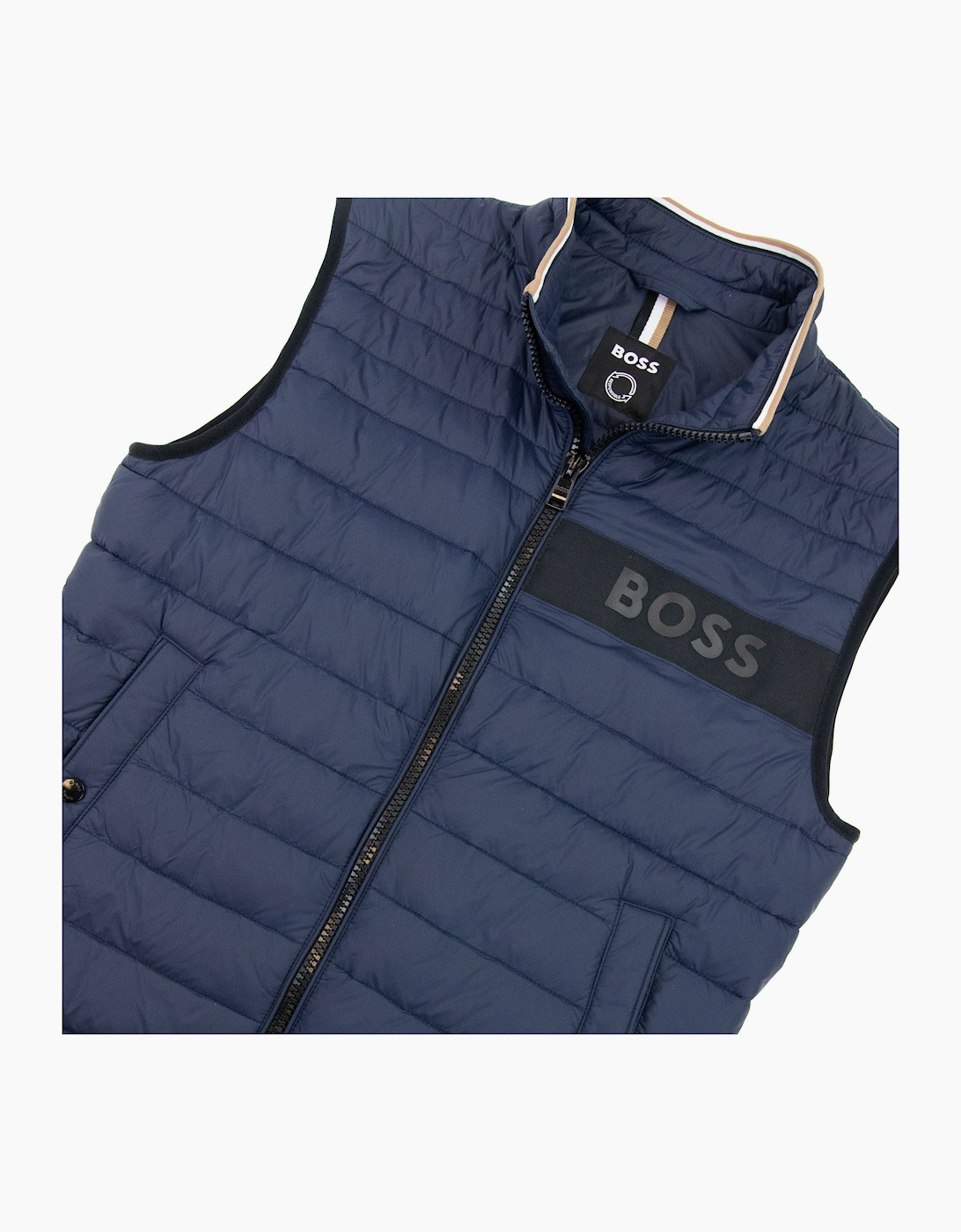 Hugo Boss Water-repellent Padded Gilet With 3d Logo Tape Navy
