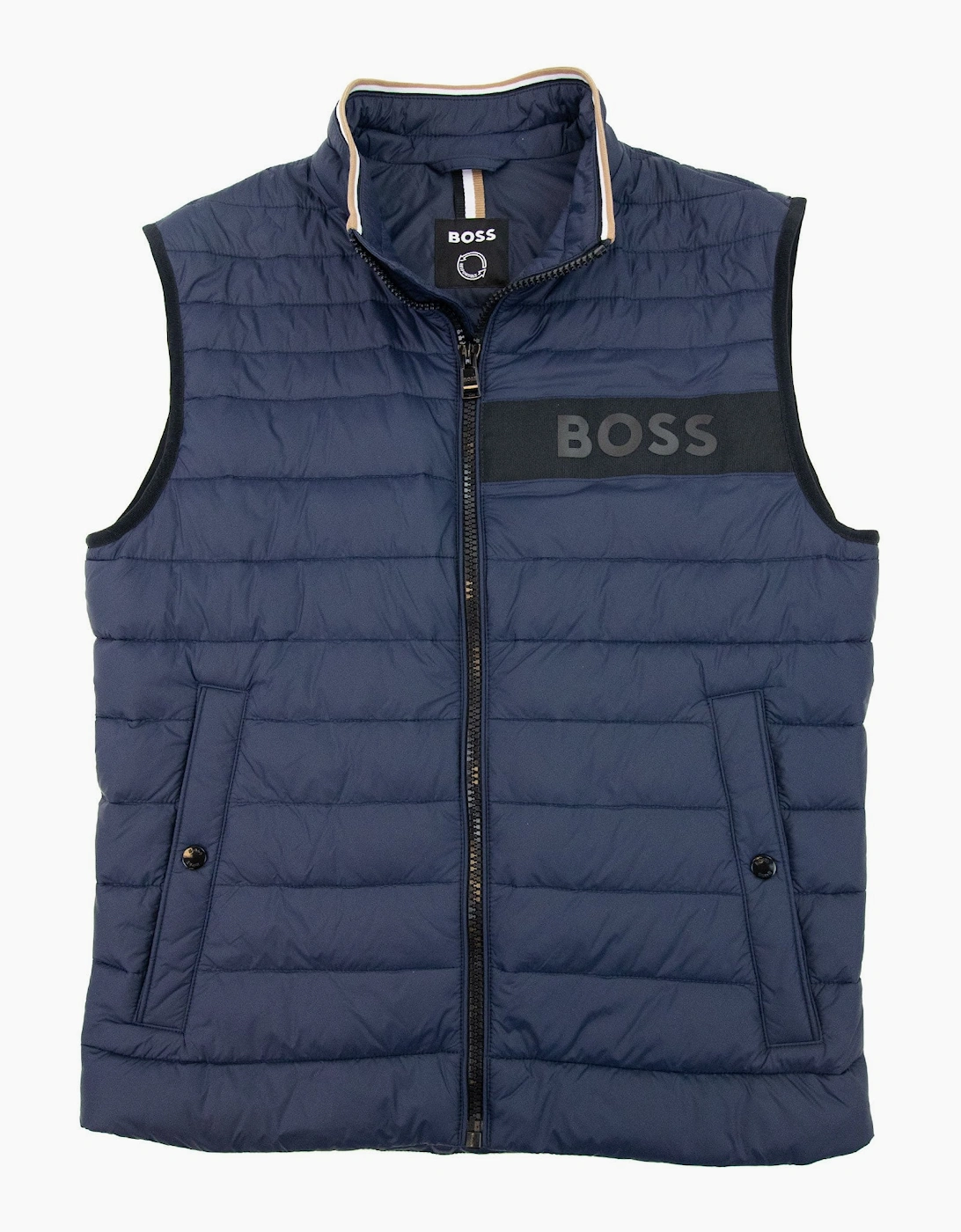 Hugo Boss Water-repellent Padded Gilet With 3d Logo Tape Navy