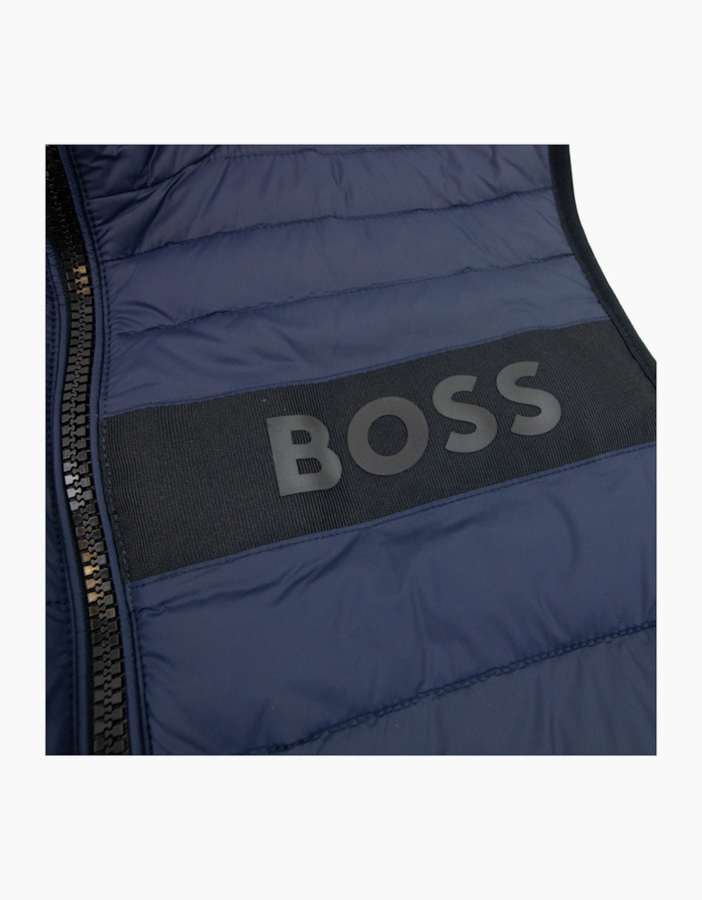 Hugo Boss Water-repellent Padded Gilet With 3d Logo Tape Navy