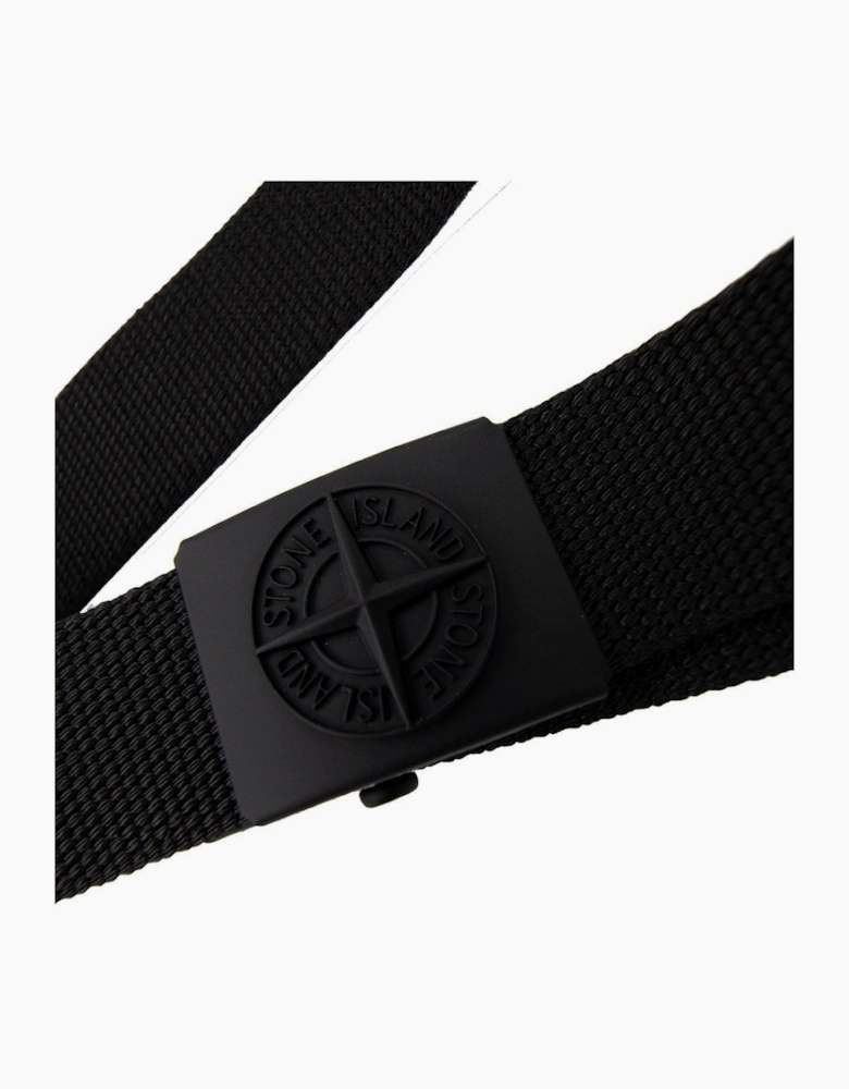 Stone Island Junior 90461 Embossed Logo Buckle Belt Black Voo29