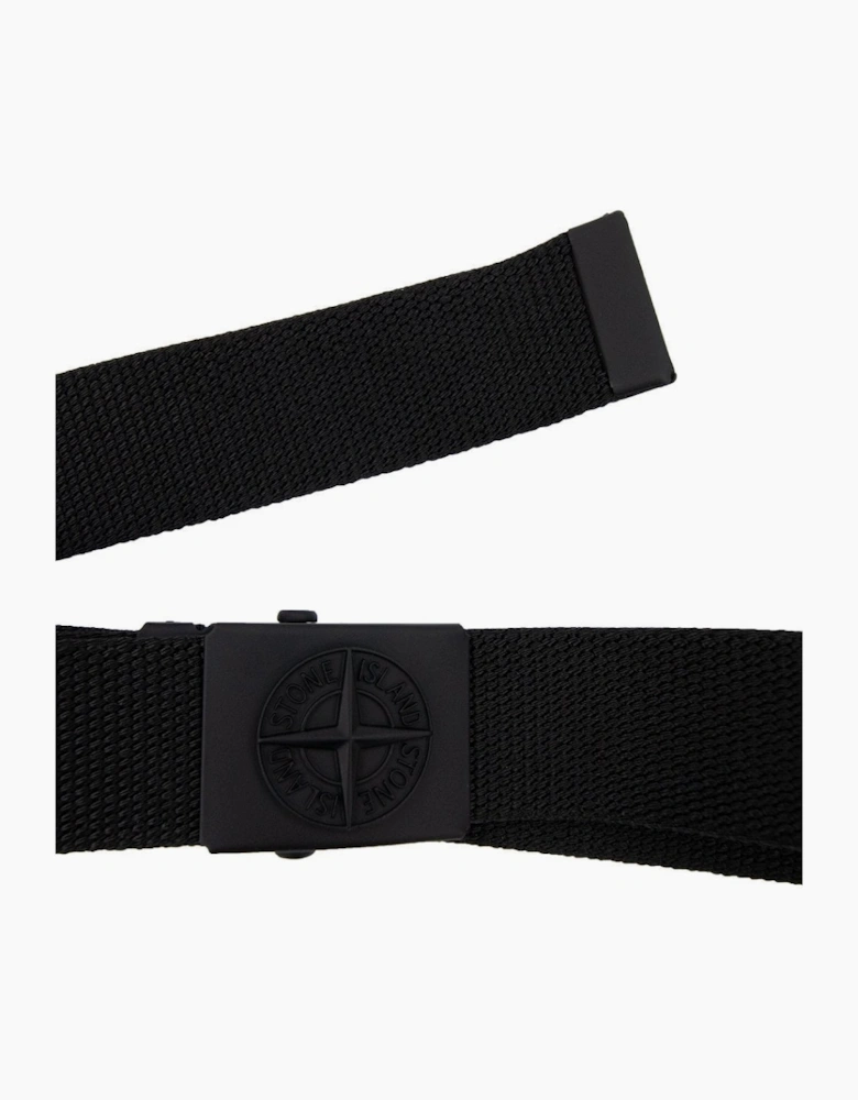 Stone Island Junior 90461 Embossed Logo Buckle Belt Black Voo29