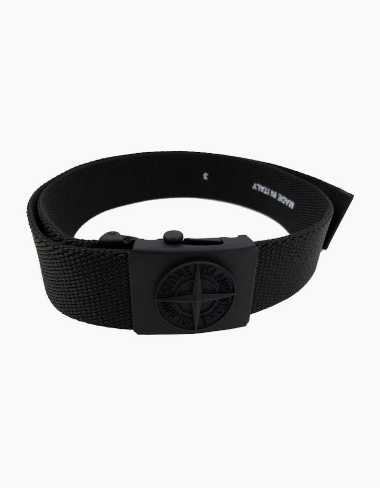 Stone Island Junior 90461 Embossed Logo Buckle Belt Black Voo29