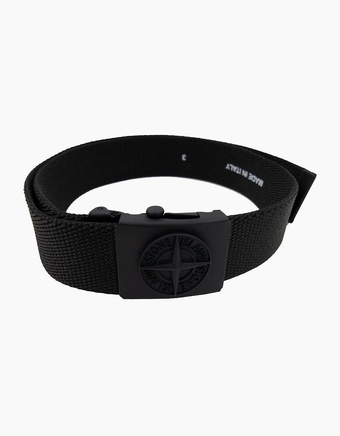 Stone Island Junior 90461 Embossed Logo Buckle Belt Black Voo29