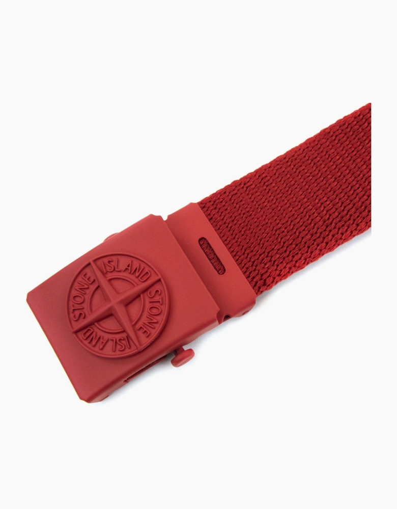 Stone Island Junior 90461 Embossed Logo Buckle Belt Red V0010
