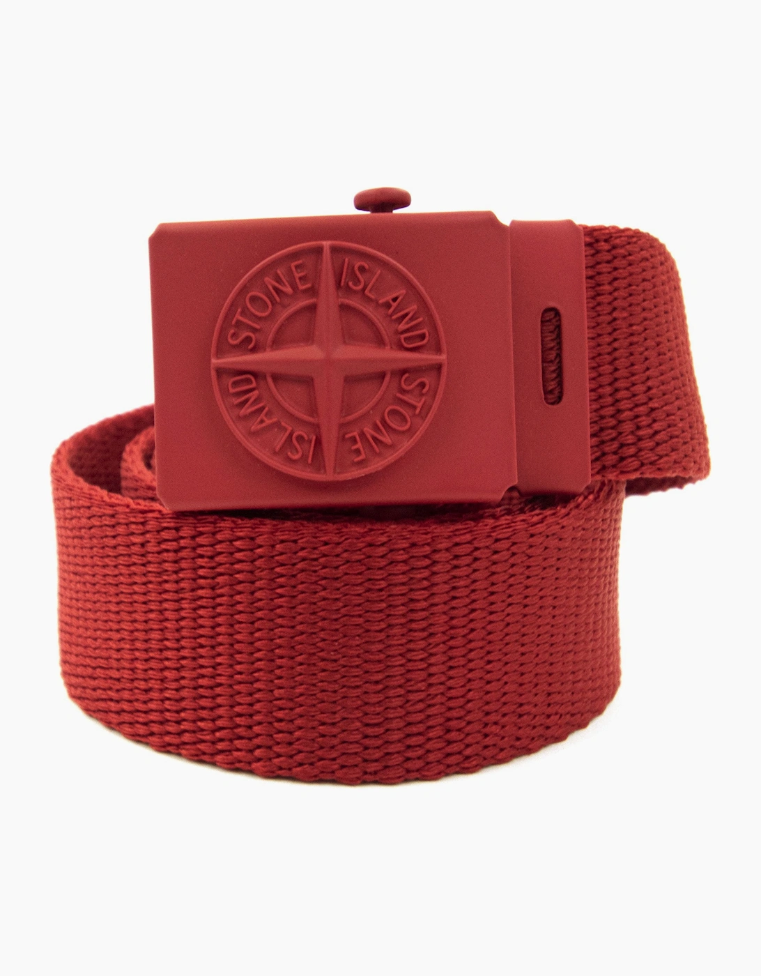 Stone Island Junior 90461 Embossed Logo Buckle Belt Red V0010