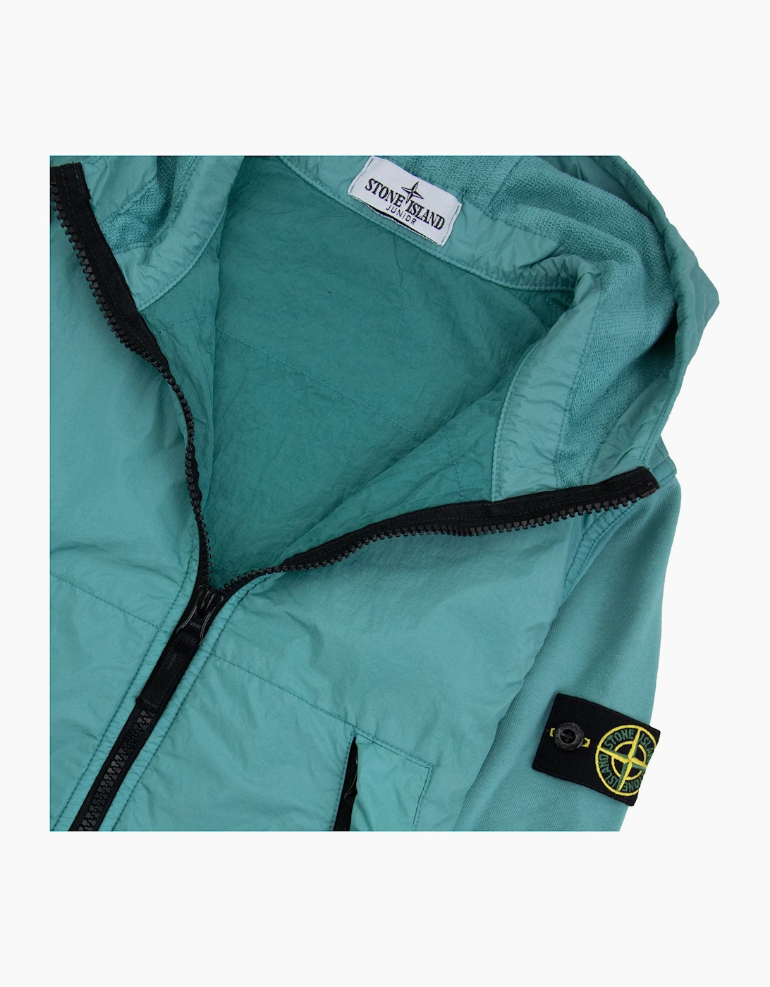 Stone Island Junior 4100010 Crinkle Reps Nylon Fleece Jacket Turquoise V0042