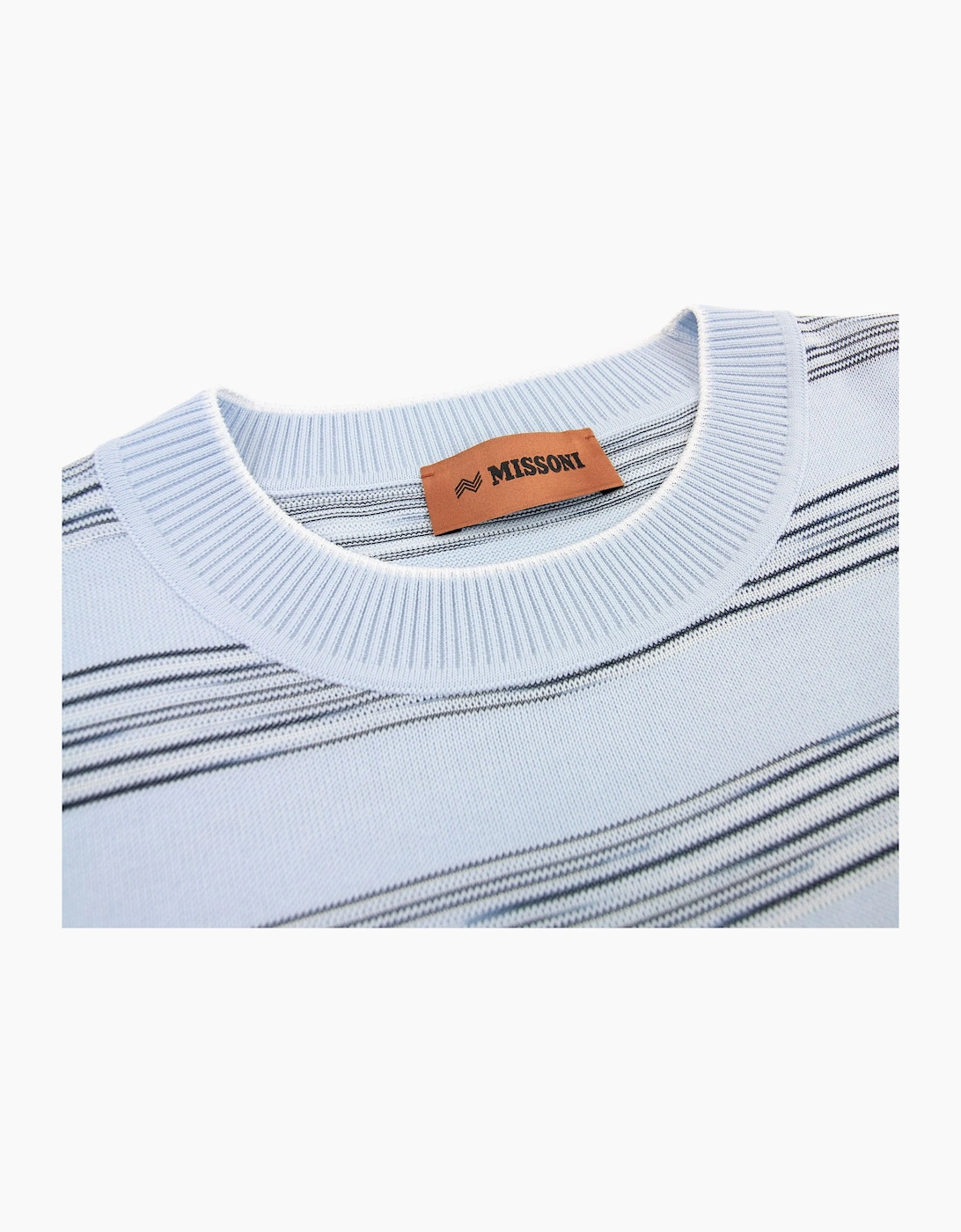 Missoni Stripe Cotton & Viscose Crewneck T Shirt Sky Blue S016f