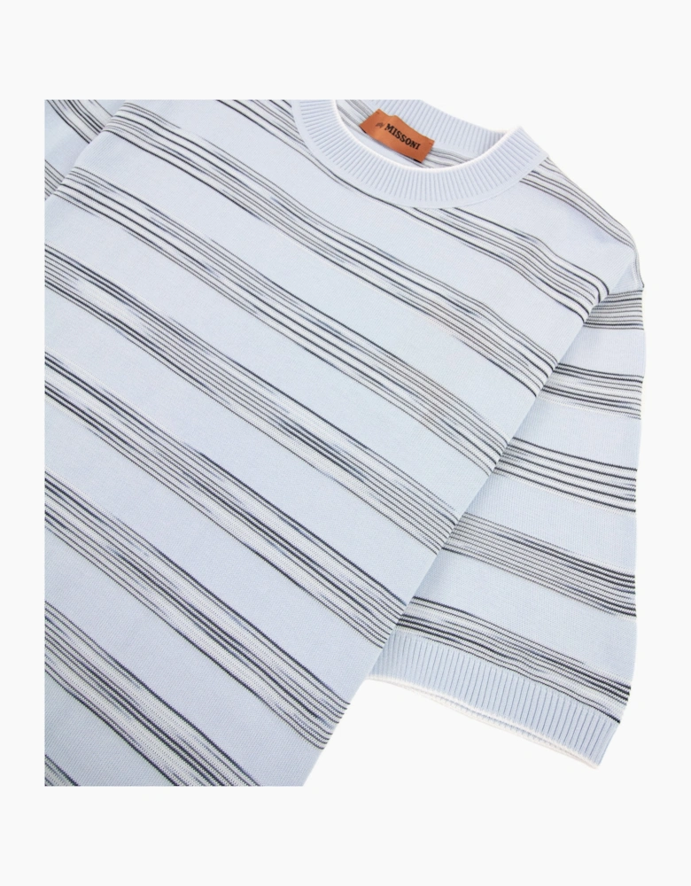 Missoni Stripe Cotton & Viscose Crewneck T Shirt Sky Blue S016f