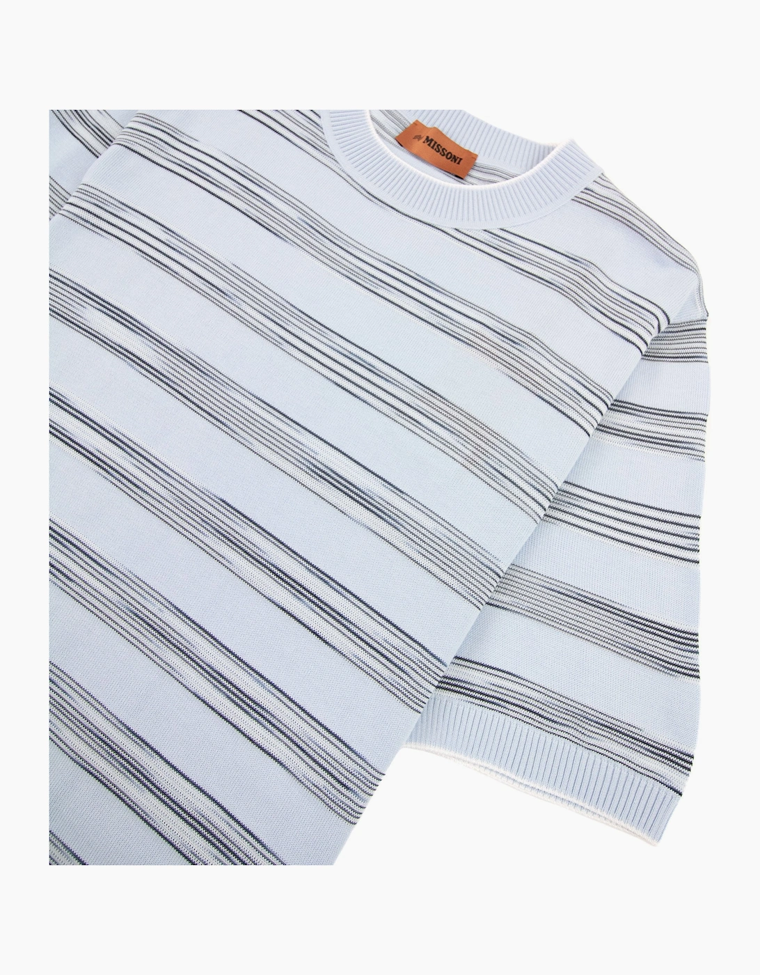 Missoni Stripe Cotton & Viscose Crewneck T Shirt Sky Blue S016f