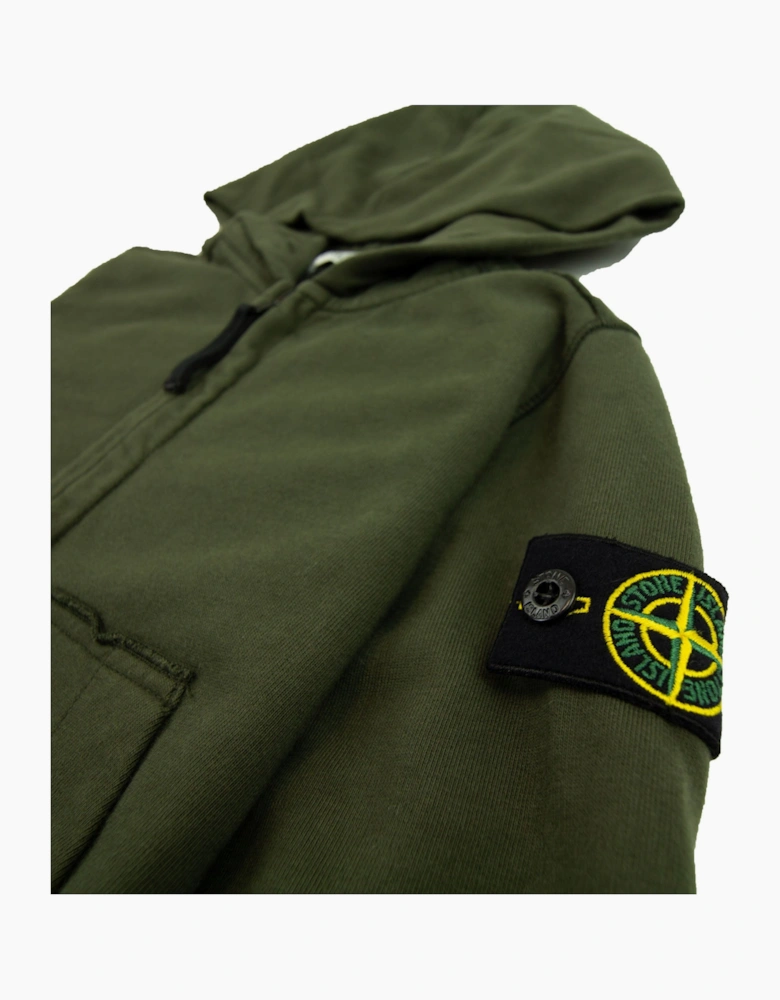Stone Island Junior Patch Logo Zip Up Hoodie Khaki V0059
