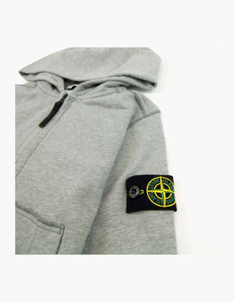 Stone Island Junior Patch Logo Zip Up Hoodie Light Grey V1064