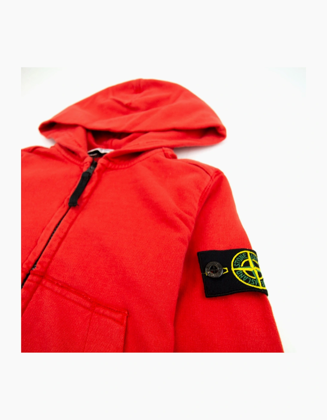 Stone Island Junior Patch Logo Zip Up Hoodie Red V0010