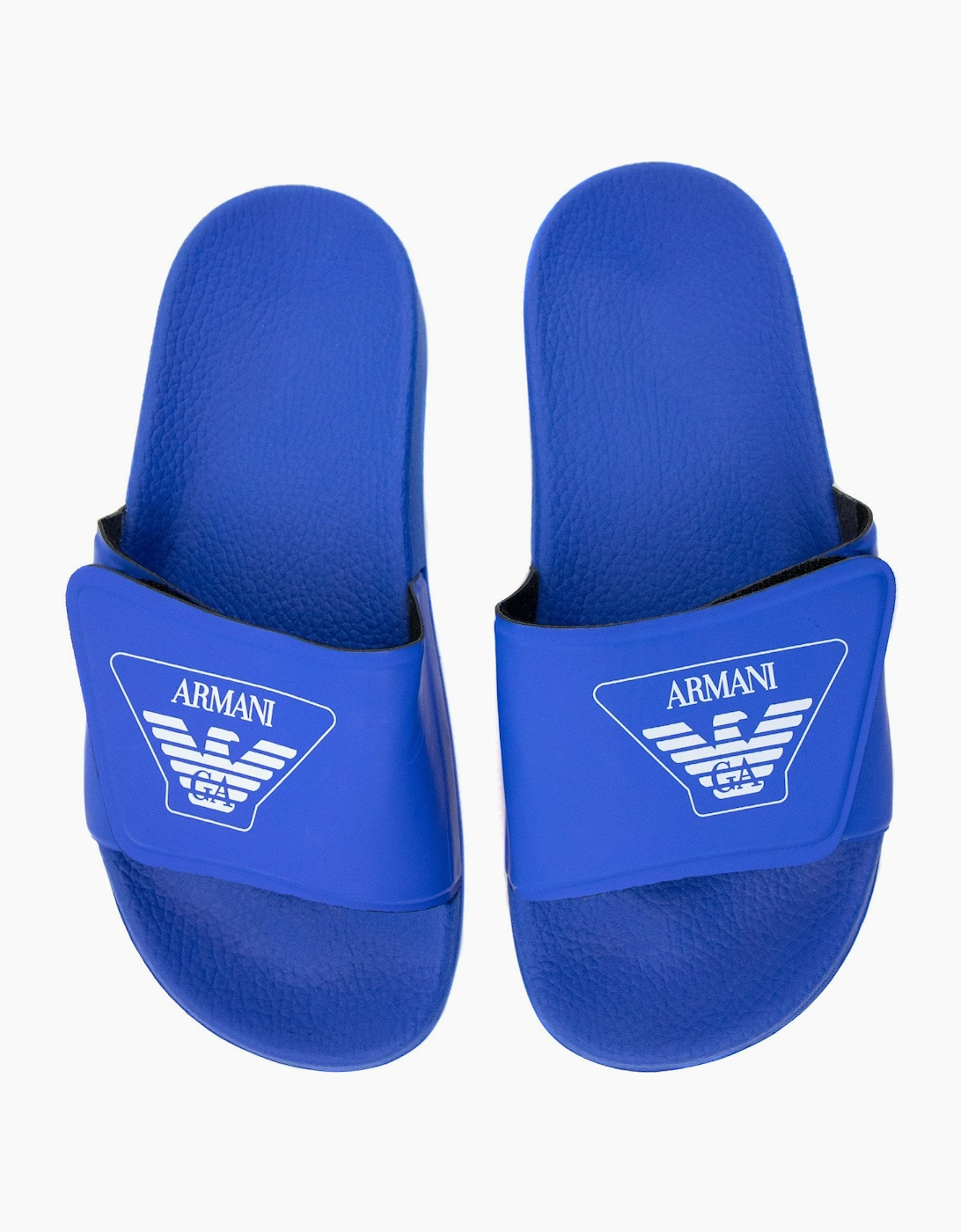 Armani Junior Logo Leather Sliders Royal Blue