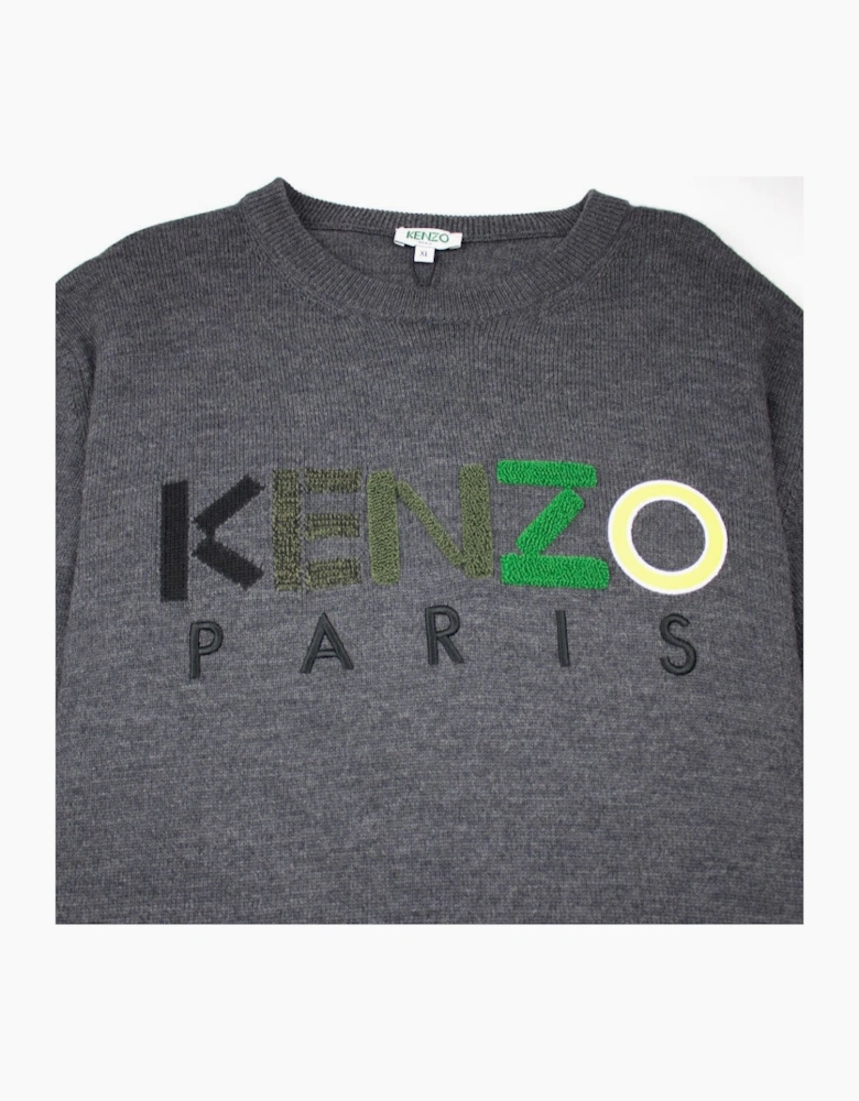 Kenzo Felt Logo Knitted Jumper Grey