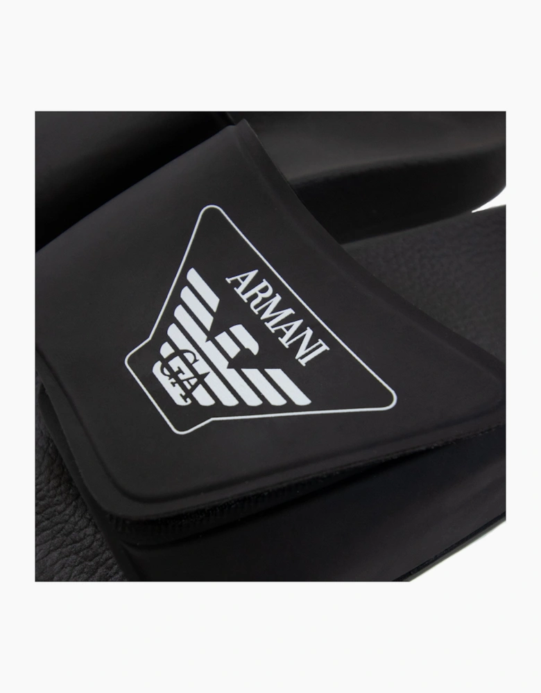 Armani Junior Logo Leather Sliders Black