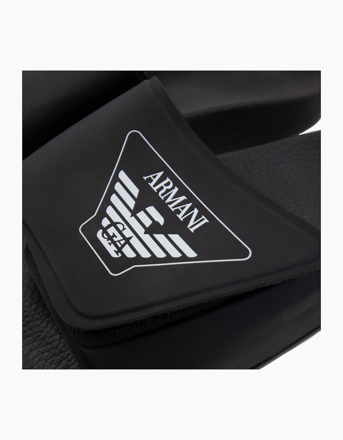 Armani Junior Logo Leather Sliders Black
