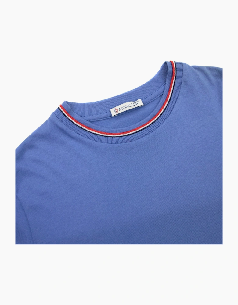 Moncler Junior Maglia Embroidered Arm Logo T Shirt Blue 706