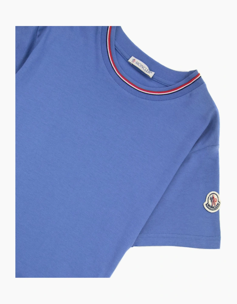 Moncler Junior Maglia Embroidered Arm Logo T Shirt Blue 706