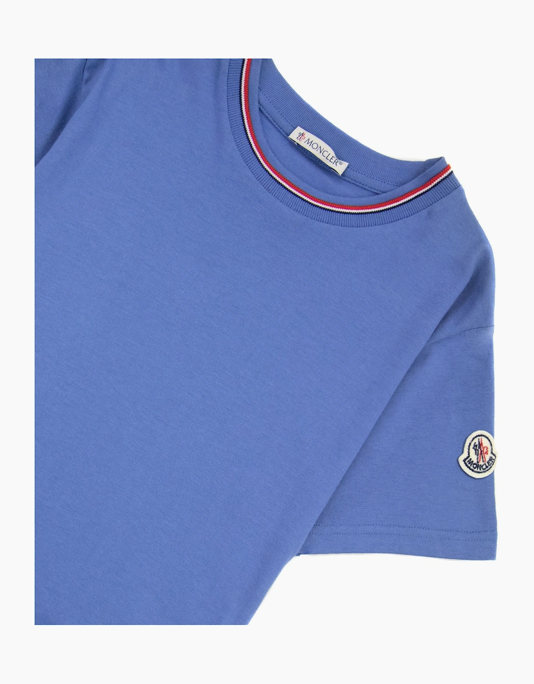 Moncler Junior Maglia Embroidered Arm Logo T Shirt Blue 706