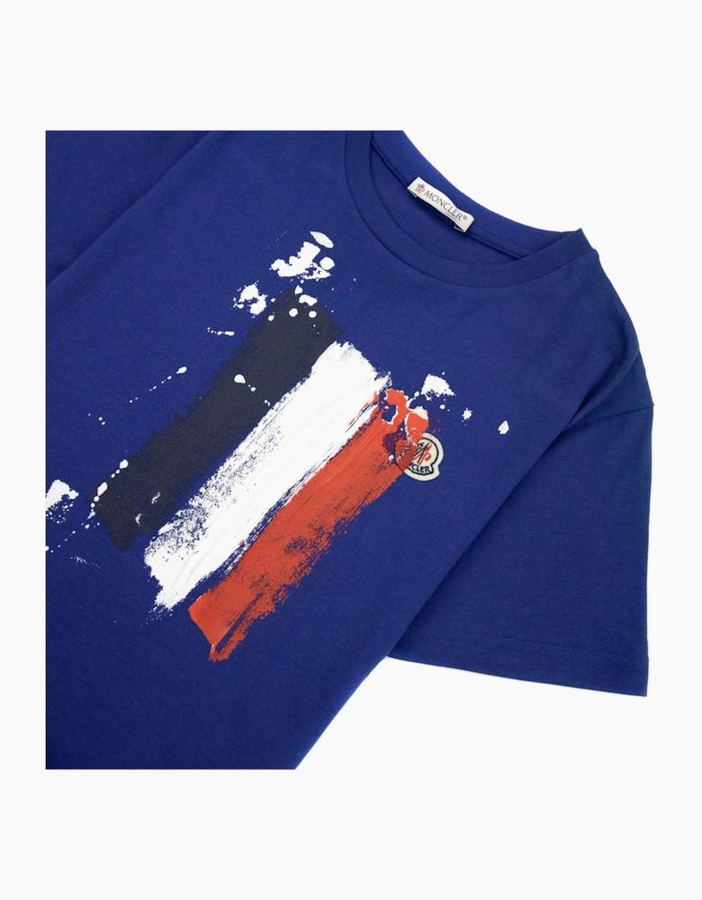 Moncler Junior Hand Painted Logo T Shirt Royal Blue