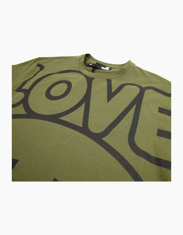 Love Moschino Love Peace Cotton T-shirt Khaki/black