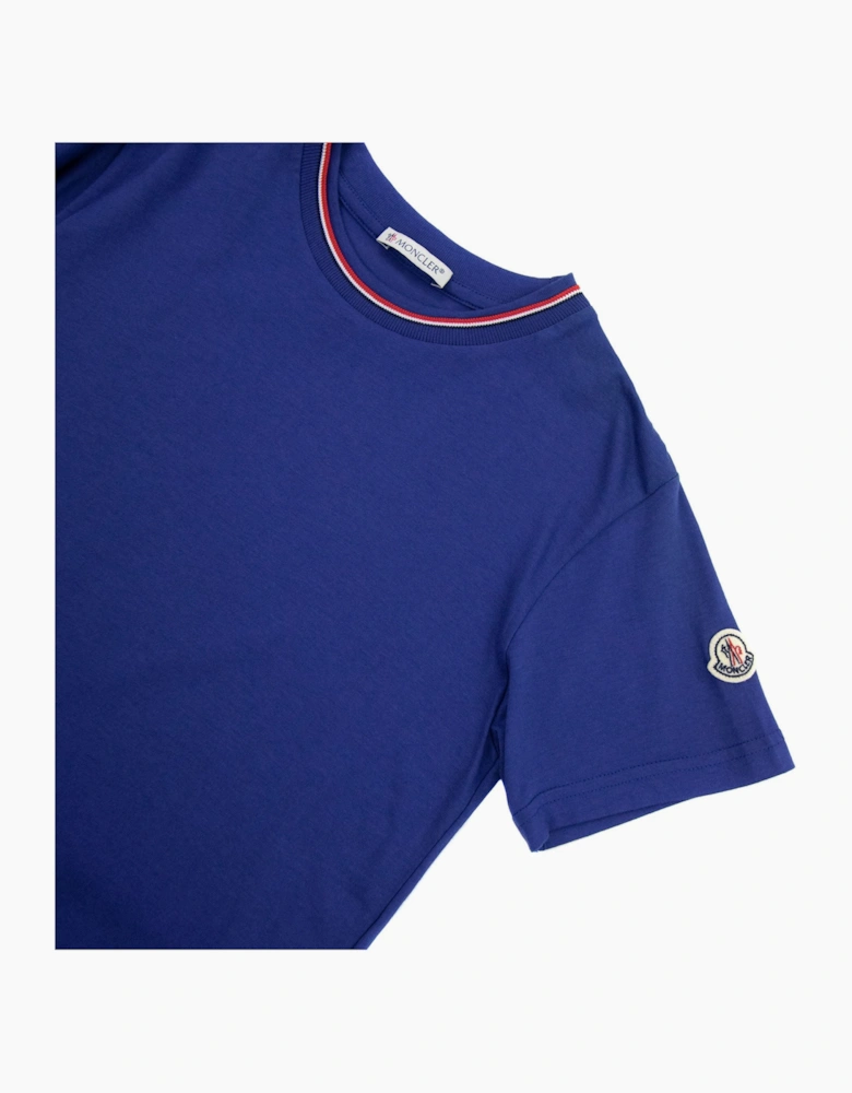 Moncler Junior Maglia Embriodered Arm Logo T Shirt Royal Blue