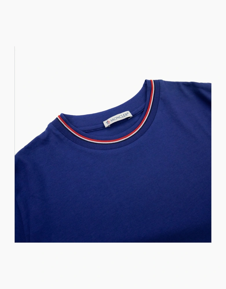Moncler Junior Maglia Embriodered Arm Logo T Shirt Royal Blue