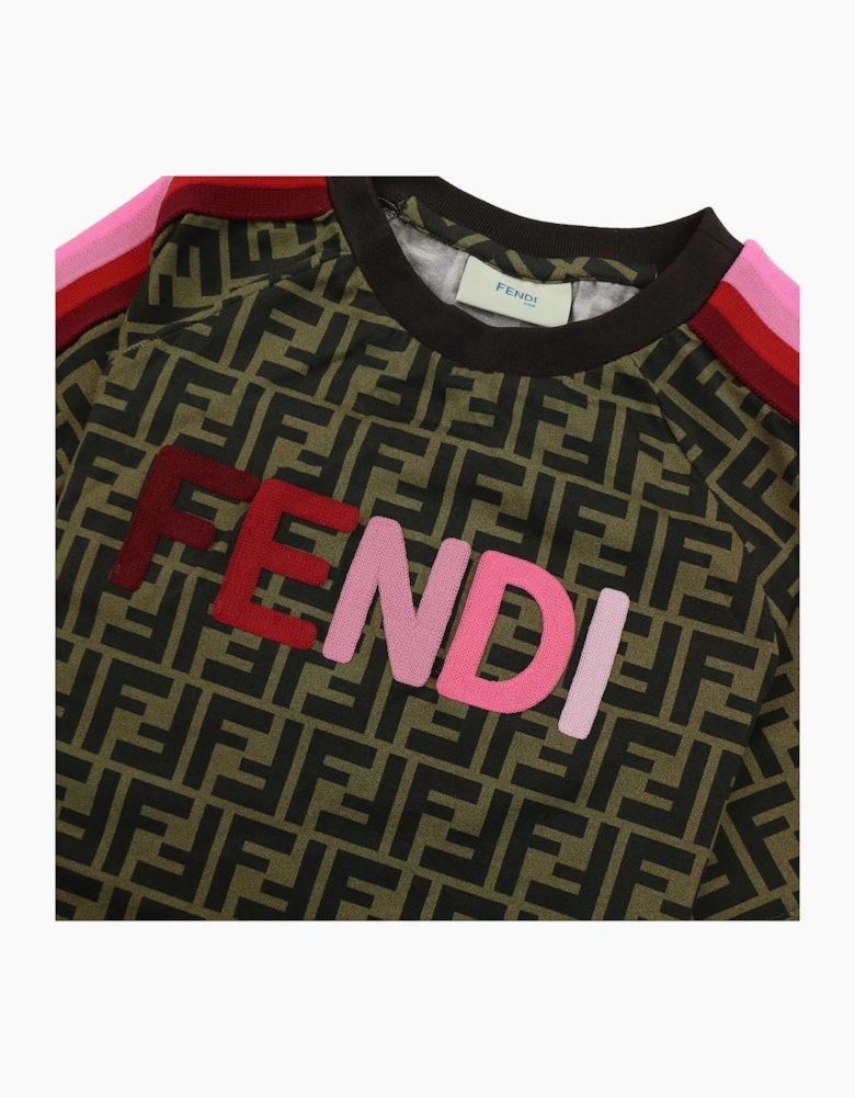 Fendi Kids Monogram Logo Detail T Shirt Brown/Pink
