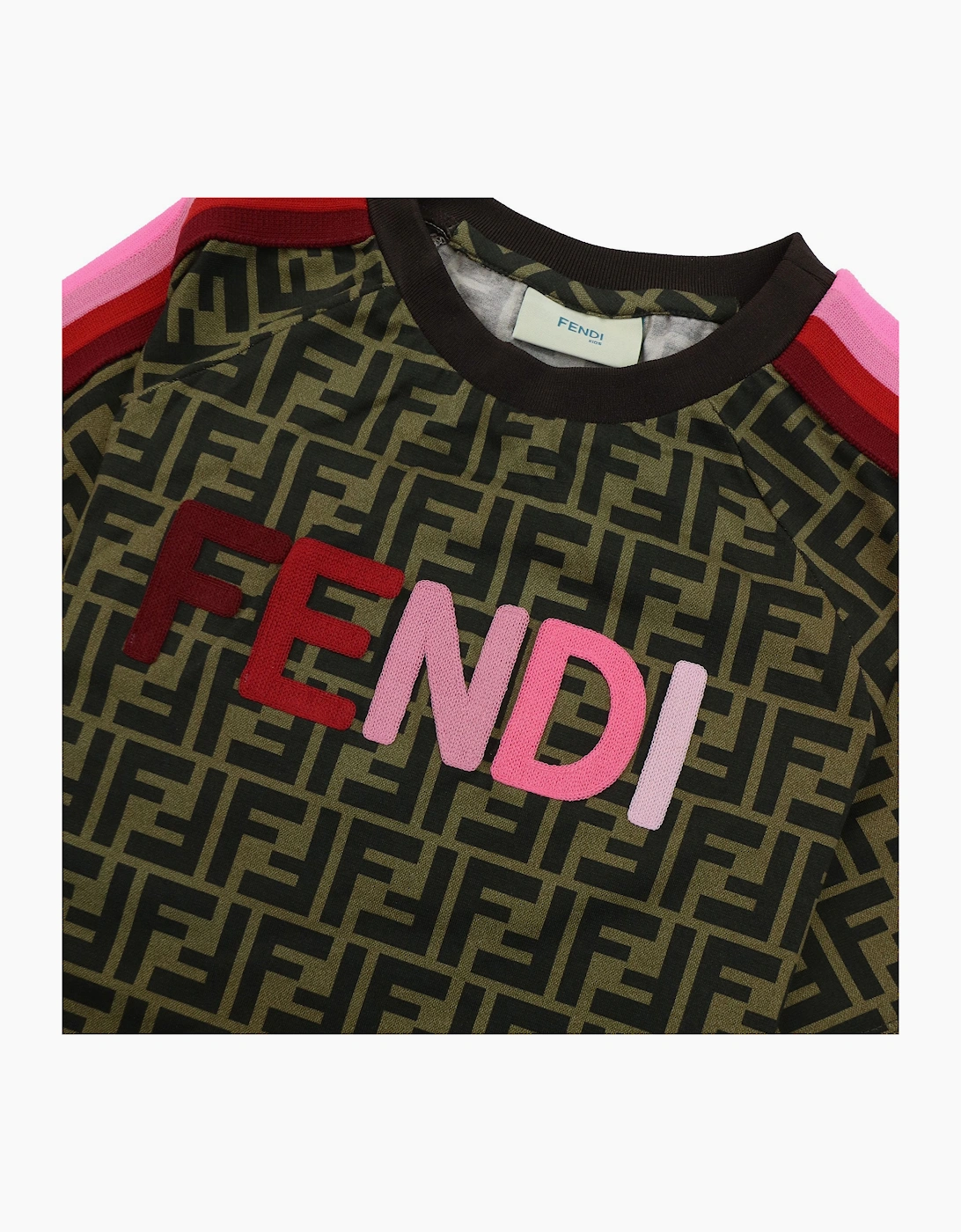 Fendi Kids Monogram Logo Detail T Shirt Brown/Pink