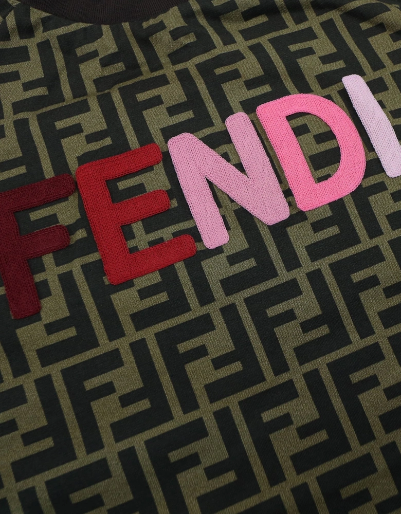 Fendi Kids Monogram Logo Detail T Shirt Brown/Pink