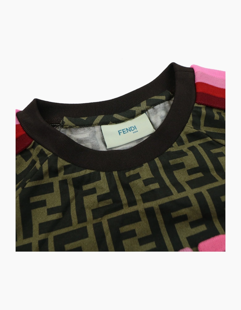 Fendi Kids Monogram Logo Detail T Shirt Brown/Pink