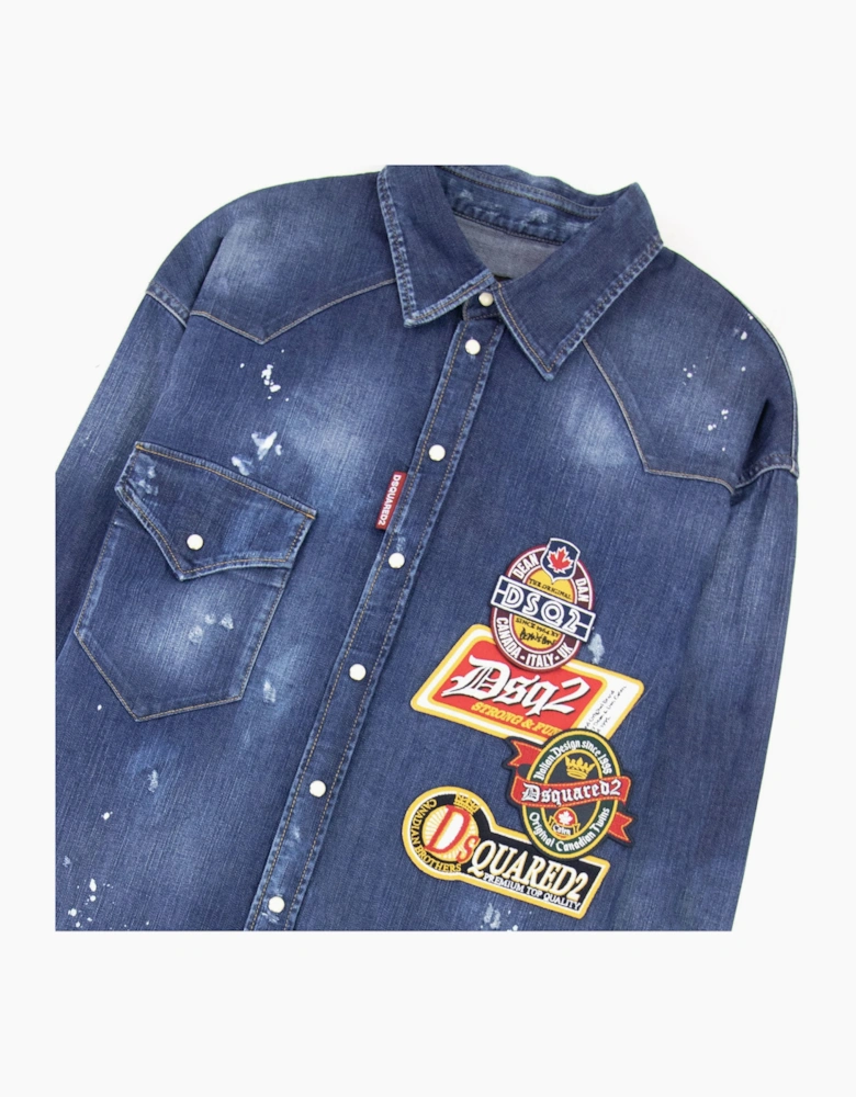 Dsquared2 Dark Dropped Military Denim Shirt Blue