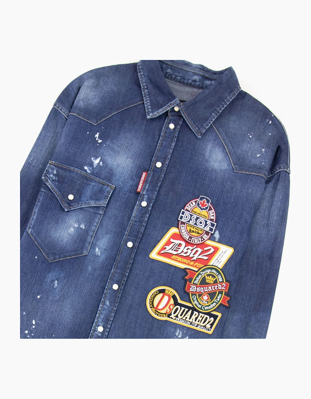 Dsquared2 Dark Dropped Military Denim Shirt Blue
