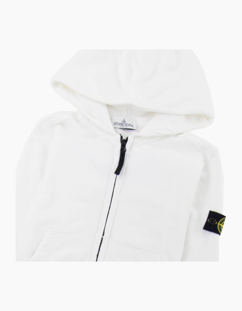 Stone Island Junior Patch Logo Zip Up Hoodie White V0001