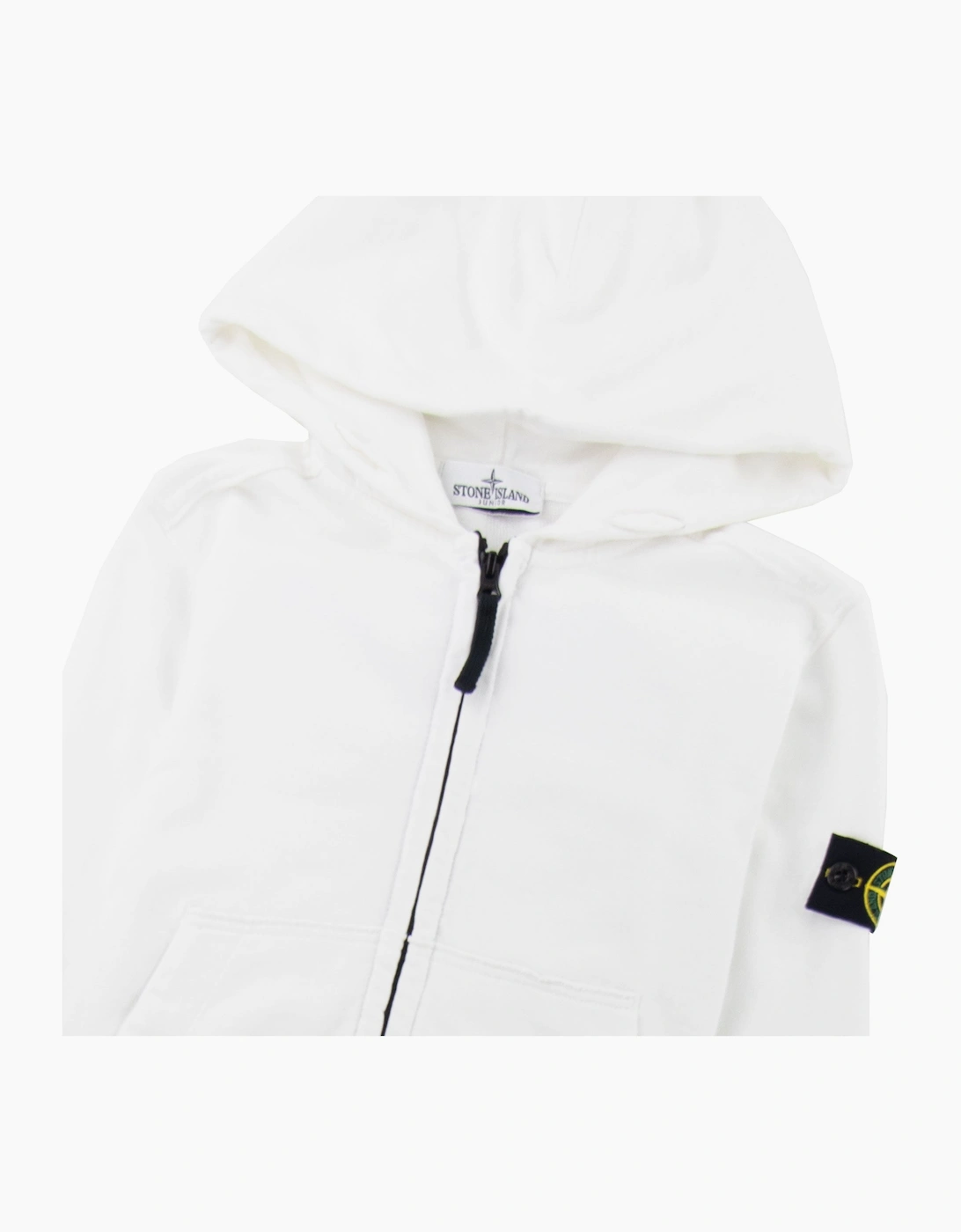 Stone Island Junior Patch Logo Zip Up Hoodie White V0001