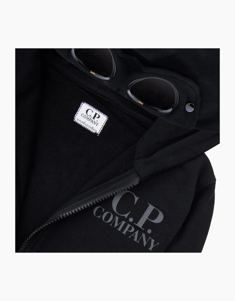 Cp Company Undersixteen U16 Diagonal Fleece Goggle Hooded Sweatshirt Black 999