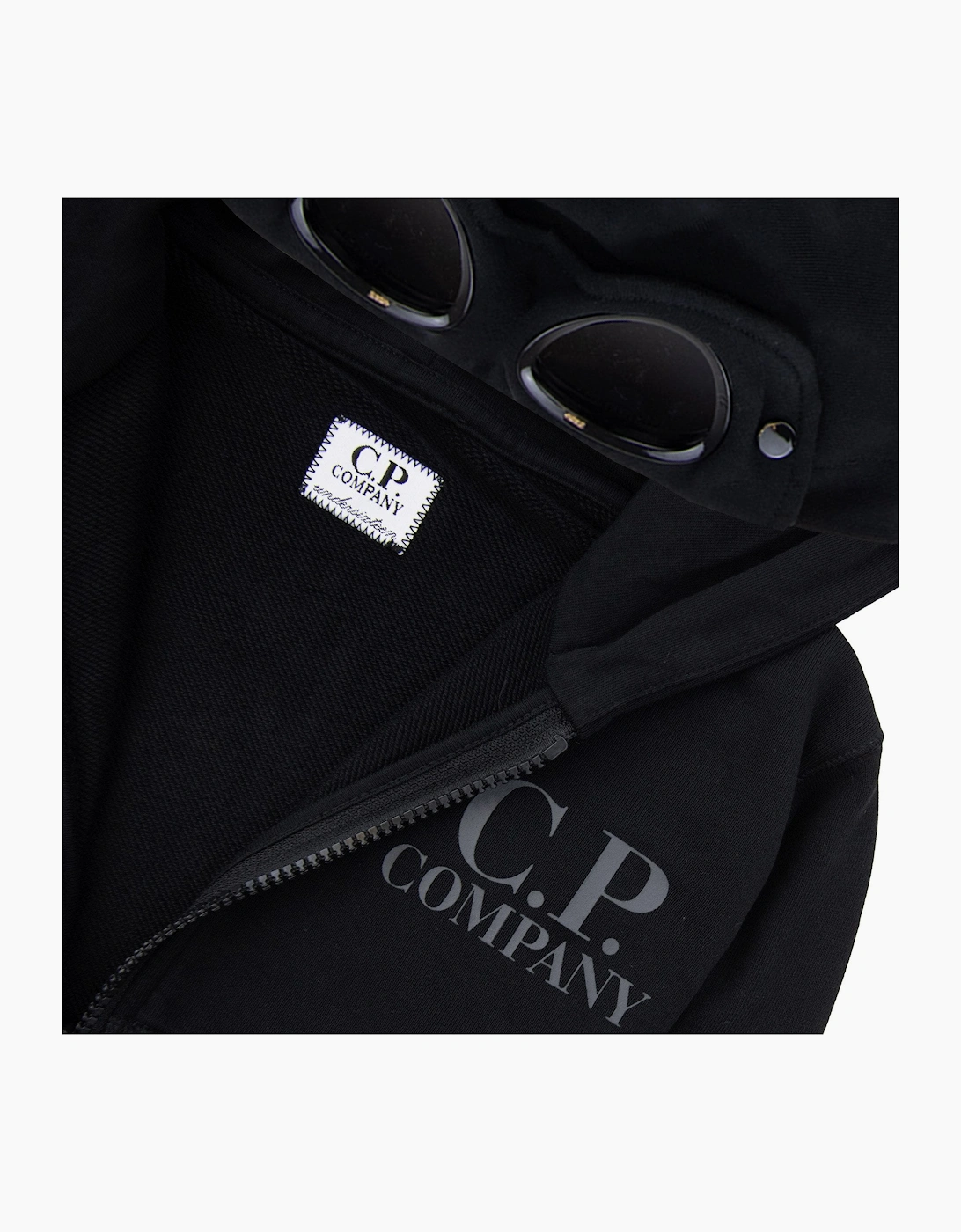 Cp Company Undersixteen U16 Diagonal Fleece Goggle Hooded Sweatshirt Black 999