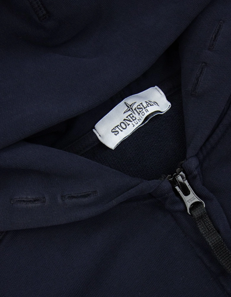 Stone Island Junior Patch Logo Zip Up Hoodie Navy V0026