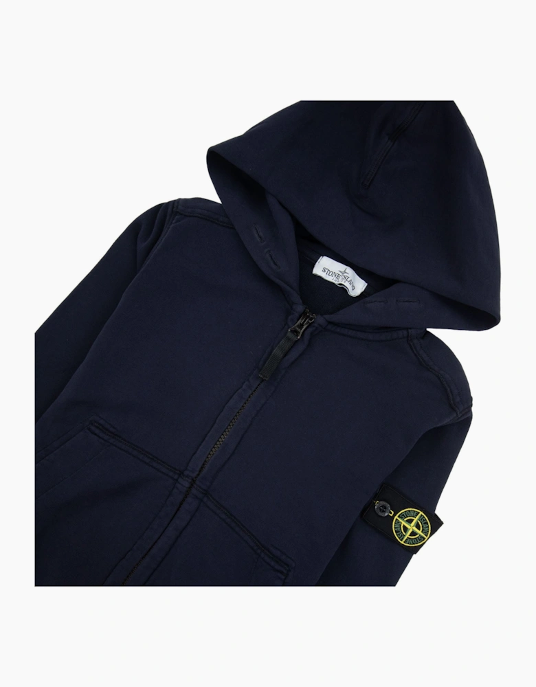 Stone Island Junior Patch Logo Zip Up Hoodie Navy V0026