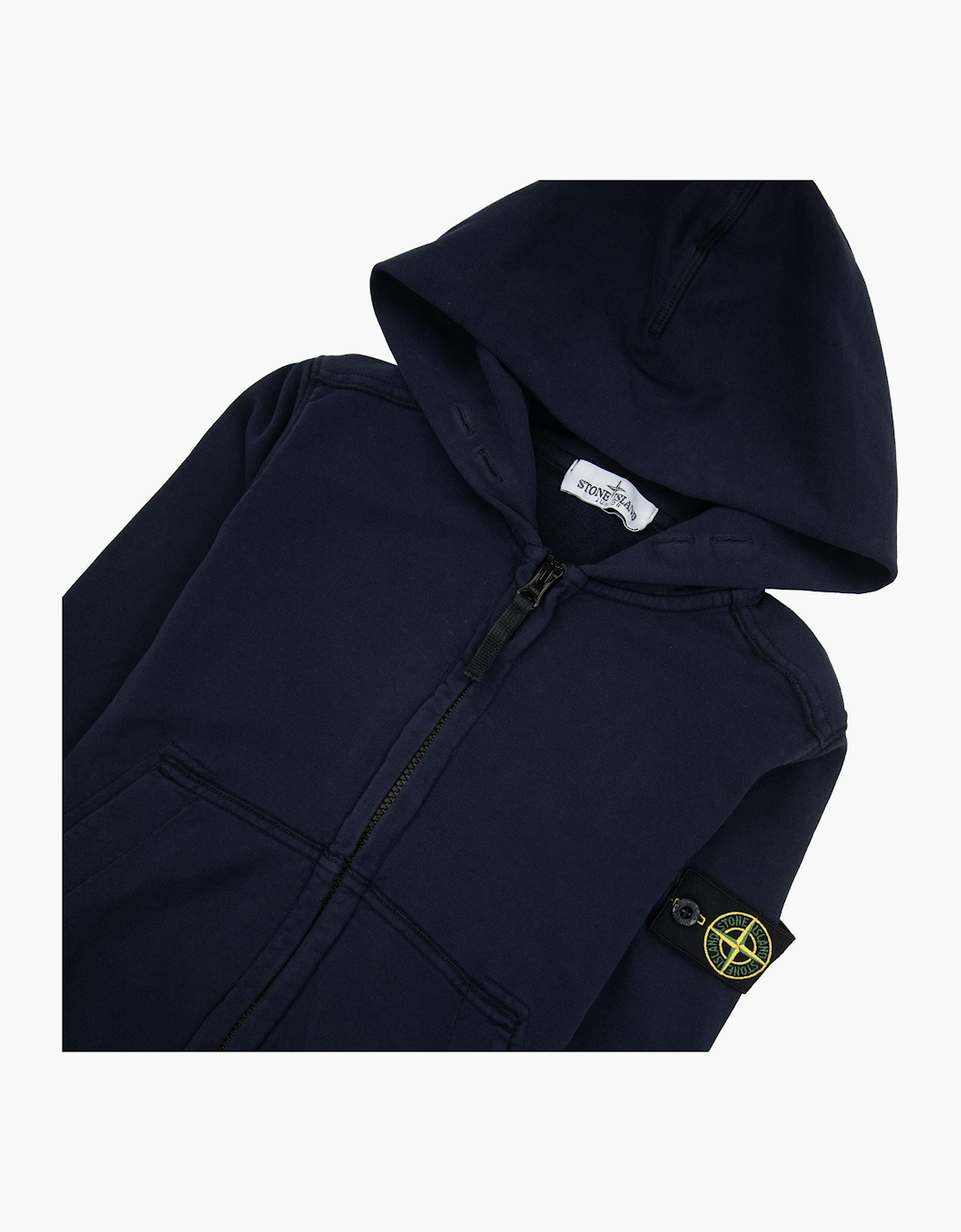 Stone Island Junior Patch Logo Zip Up Hoodie Navy V0026