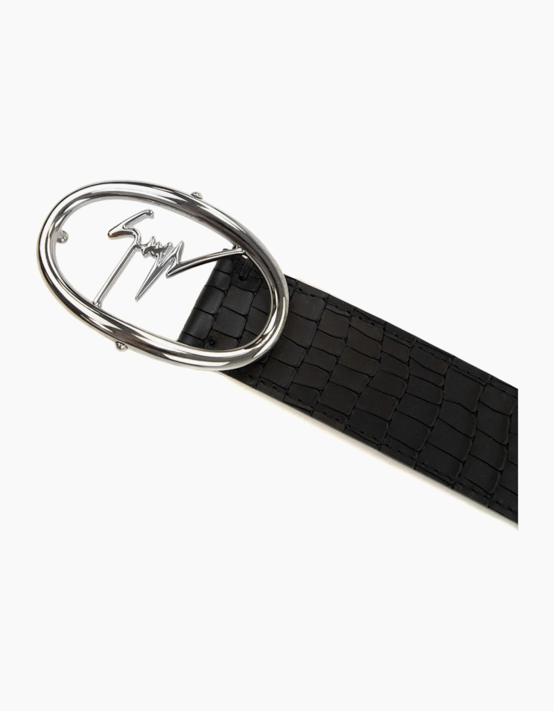 Giuseppe Zanotti Zayn Croc Leather Belt Black/silver