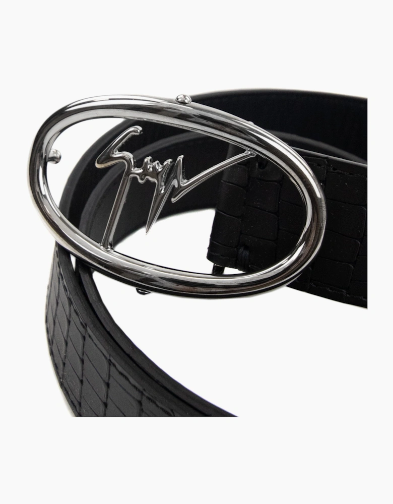 Giuseppe Zanotti Zayn Croc Leather Belt Black/silver