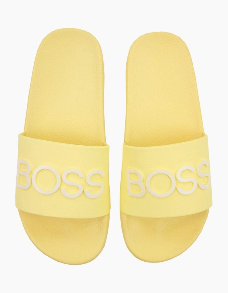 Hugo Boss Kids Embossed Logo Sliders Yellow 528