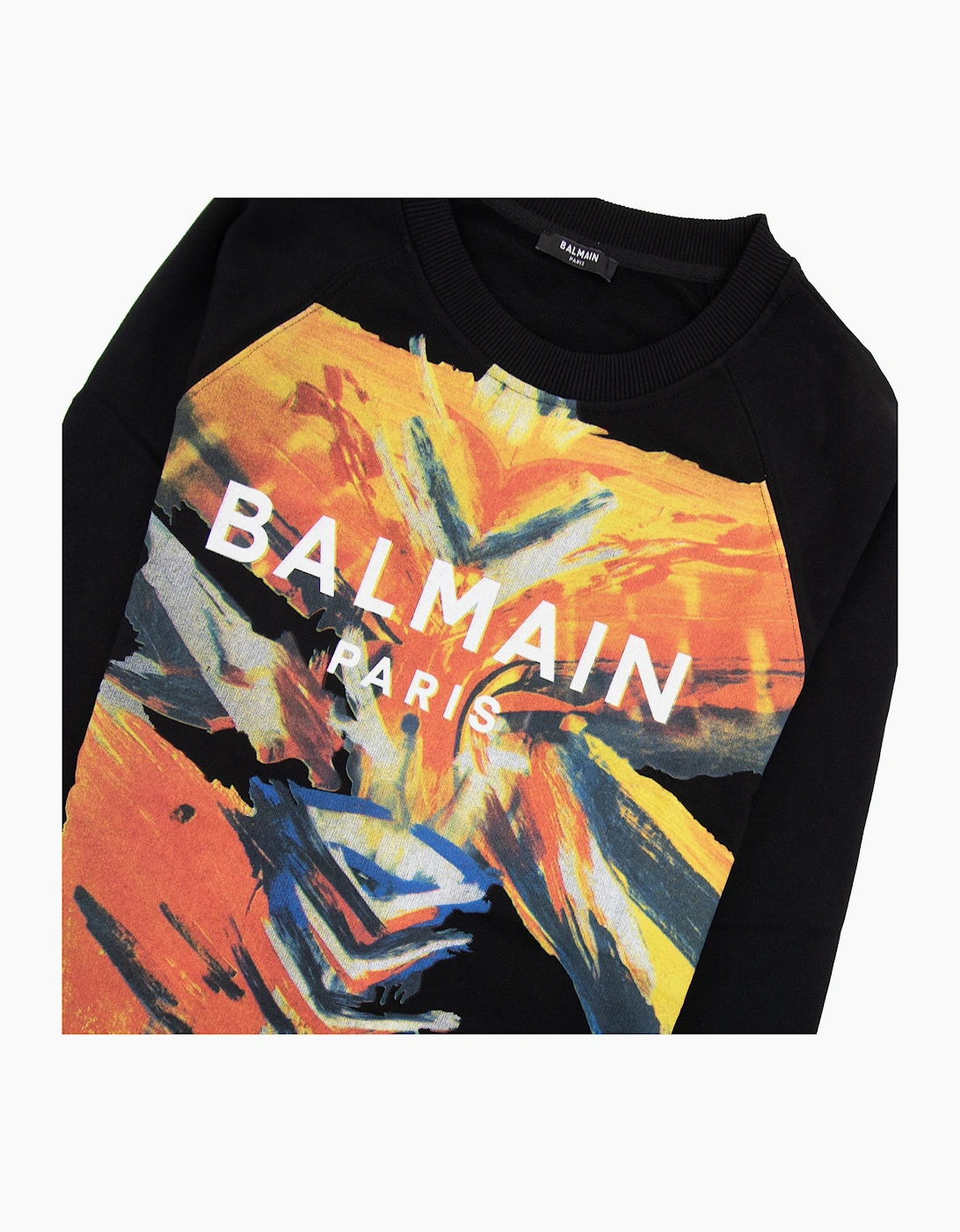 Balmain Printed Paint Logo Crewneck Sweatshirt Black